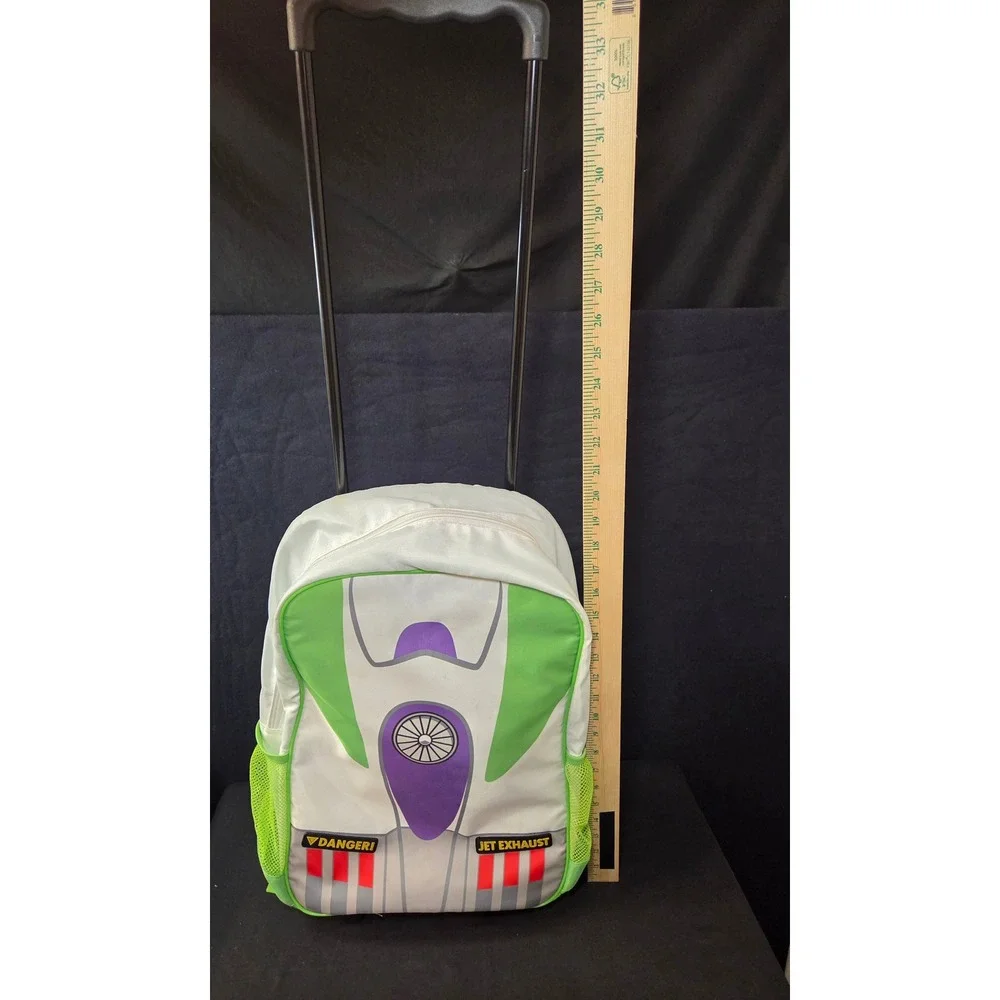 Disney Pixar Toy Story Buzz Lightyear Rolling Backpack White Green Space Suit